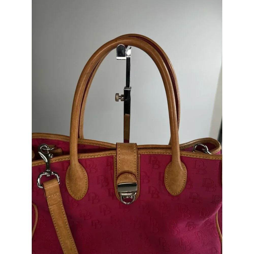 Dooney & Bourke Pink Signature Monogram Tan  Leather Buckle Closure Handbag
